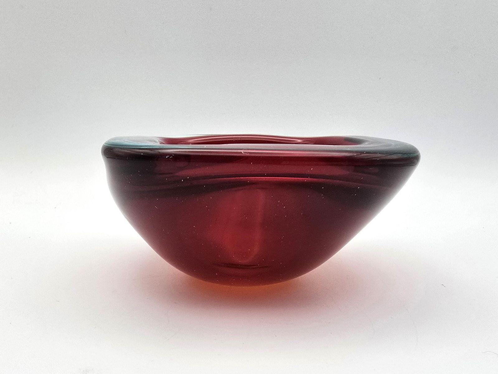 Vintage Murano Glass Geode Bowl – Red & Teal Italian Art Glass Ash Tray photo vinterior