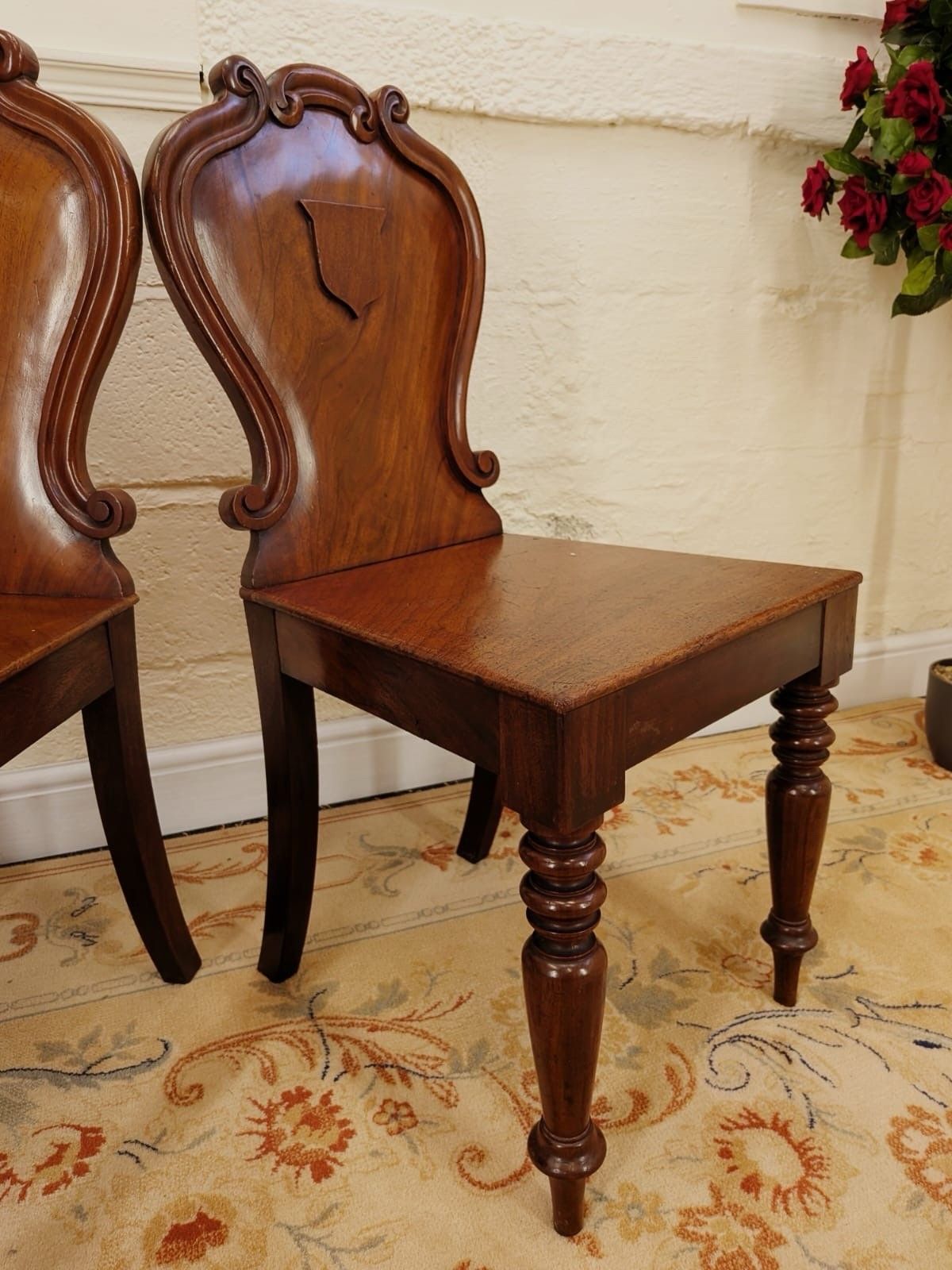 Pair Of Victorian Mahogany Shielded Back Hall Chairs photo Furniture