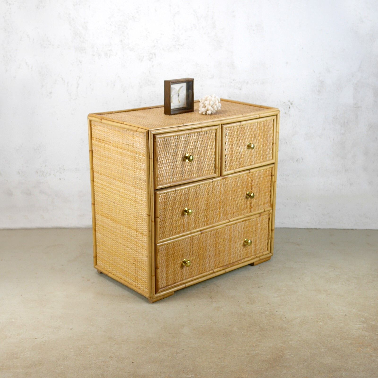 Vintage Mid Century Bamboo Rattan Chest Of Drawers Brass Angraves #102844 photo 375.0