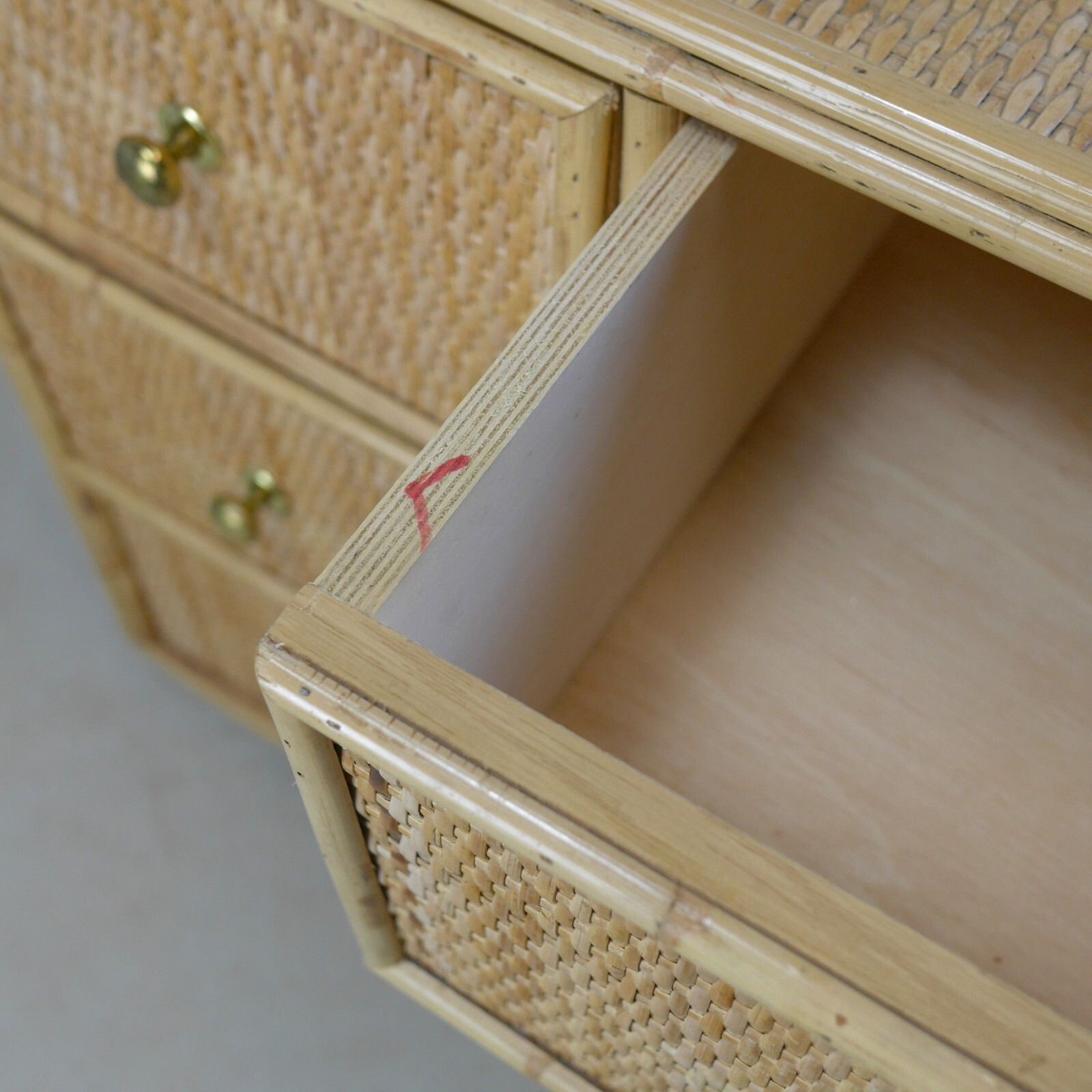 Vintage Mid Century Bamboo Rattan Chest Of Drawers Brass Angraves #102844 photo vintage