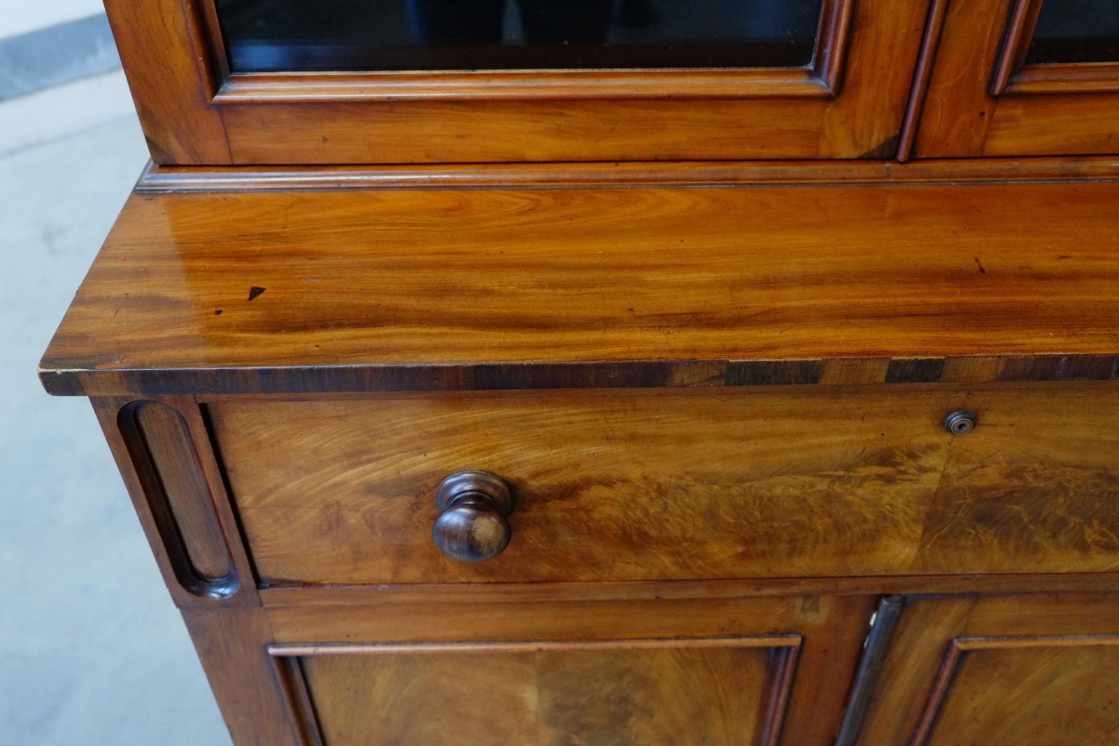 2953.0 English Antique Georgian Glazed Library Bookcase   Secretaire photo