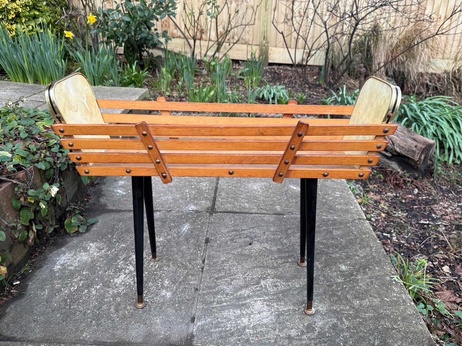 Mid Century / Retro Wooden Plant Stand On Tapered Black Painted Legs, 1960s–1970s photo furniture
