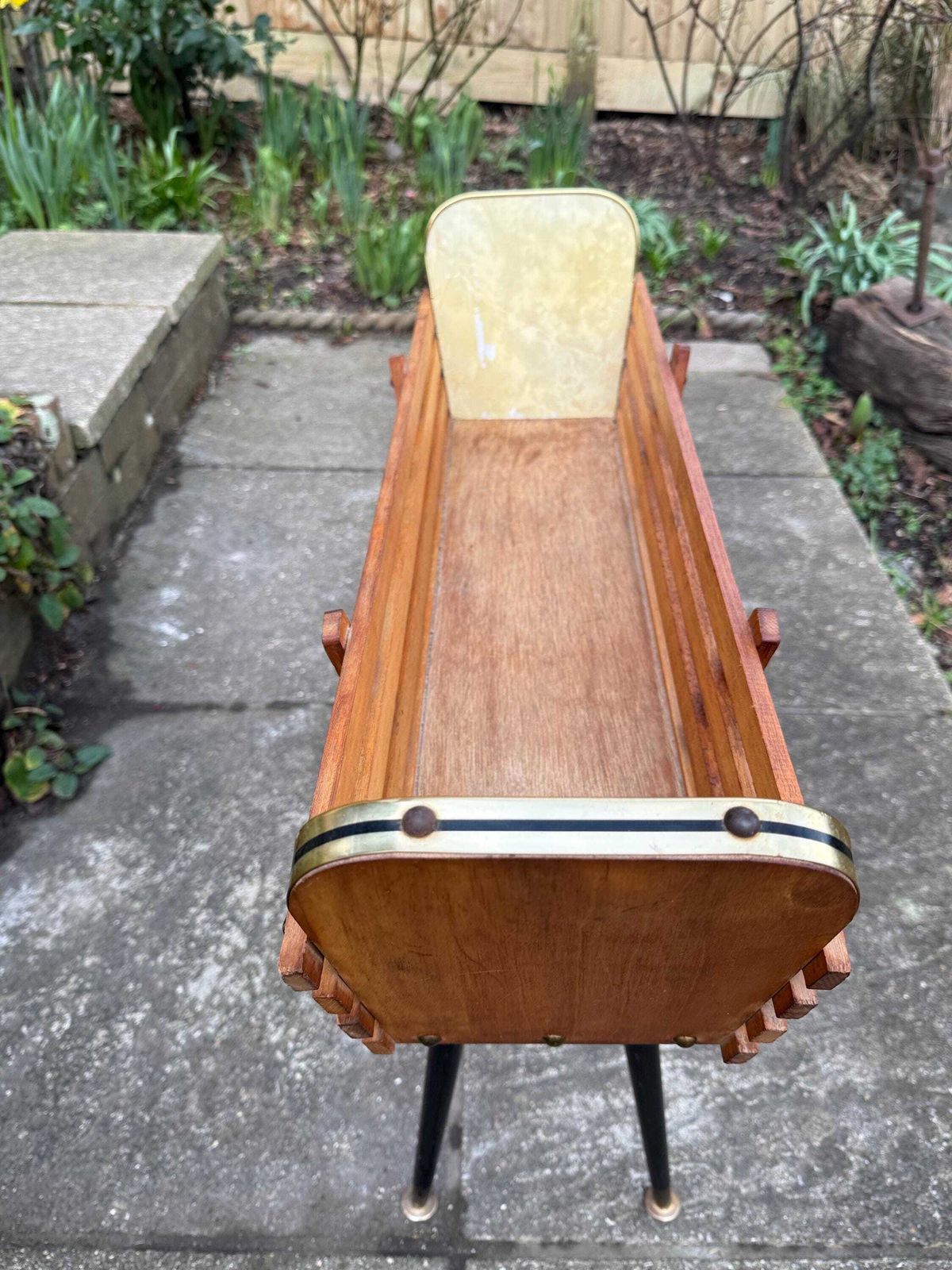 Mid Century / Retro Wooden Plant Stand On Tapered Black Painted Legs, 1960s–1970s photo 215.0