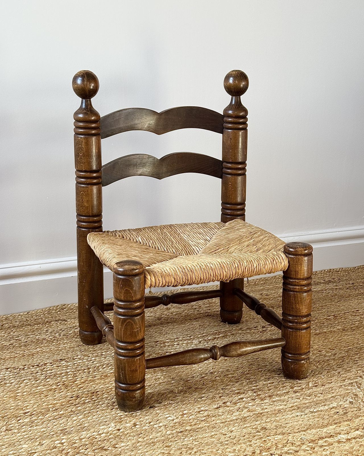 1940s French Oak & Rush Low Armchair, In The Manner Of Charles Dudouyt