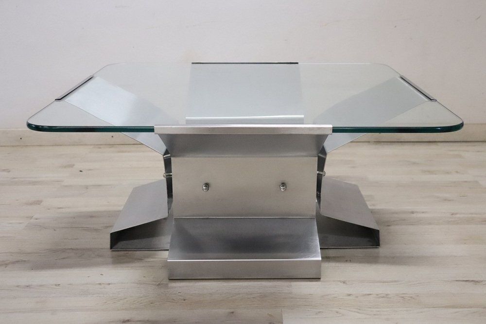photo furniture Coffee Table In Steel And Glass, 1970s
