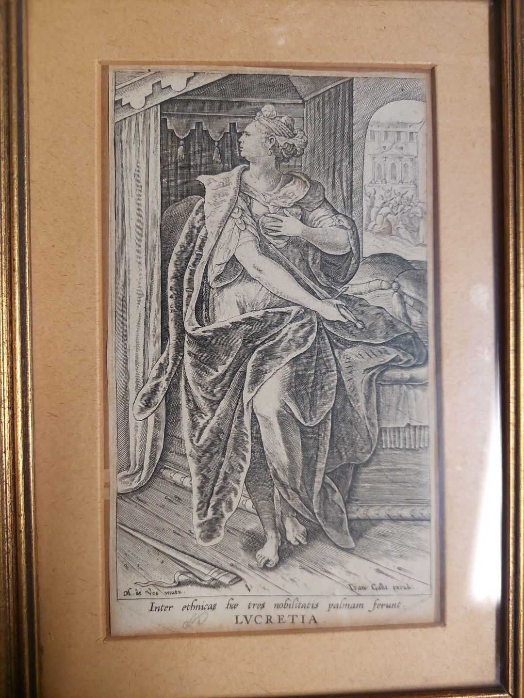 Philip Galle (1537 1612) "Lucretia" Bulino Engraving photo furniture
