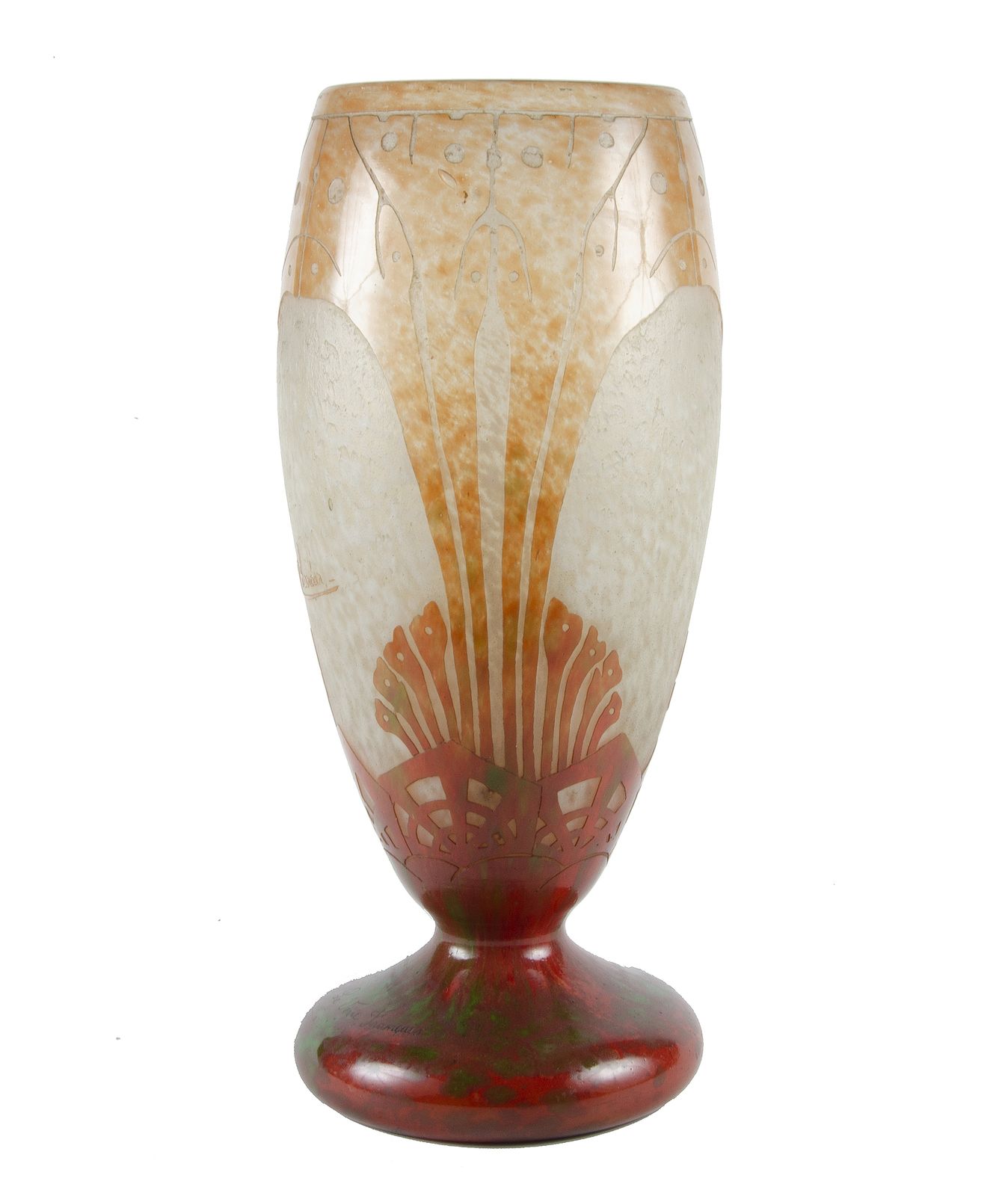 1920s Art Déco French Le Verre Français Frosted Glass Vase With Algae Pattern Decoration Designed By Charder