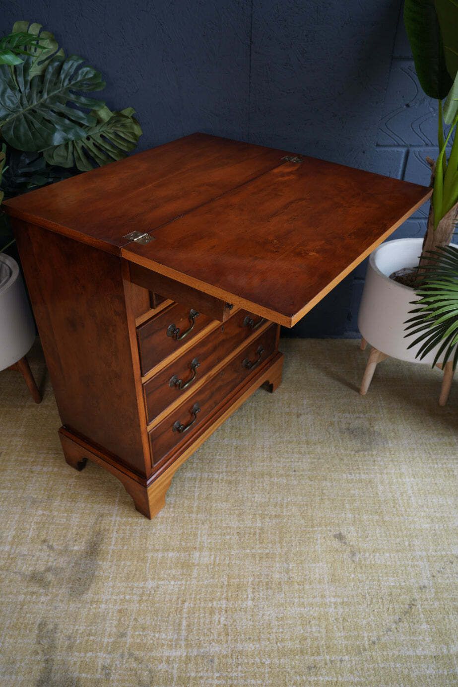Antique Yew Wood Bureau — Georgian Style Elegance photo vintage
