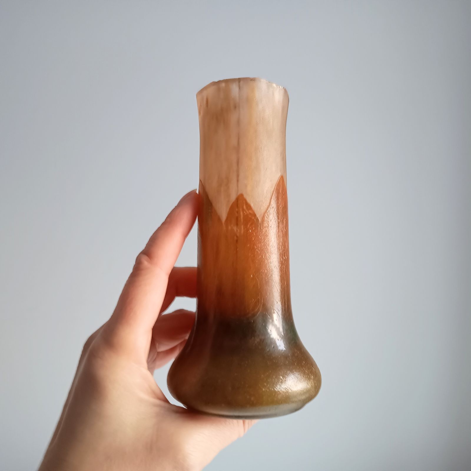French Art Nouveau Cameo Glass Solifleur Vase, Nancy School C.1900 – Satin Etched, Earth Tones photo for sale