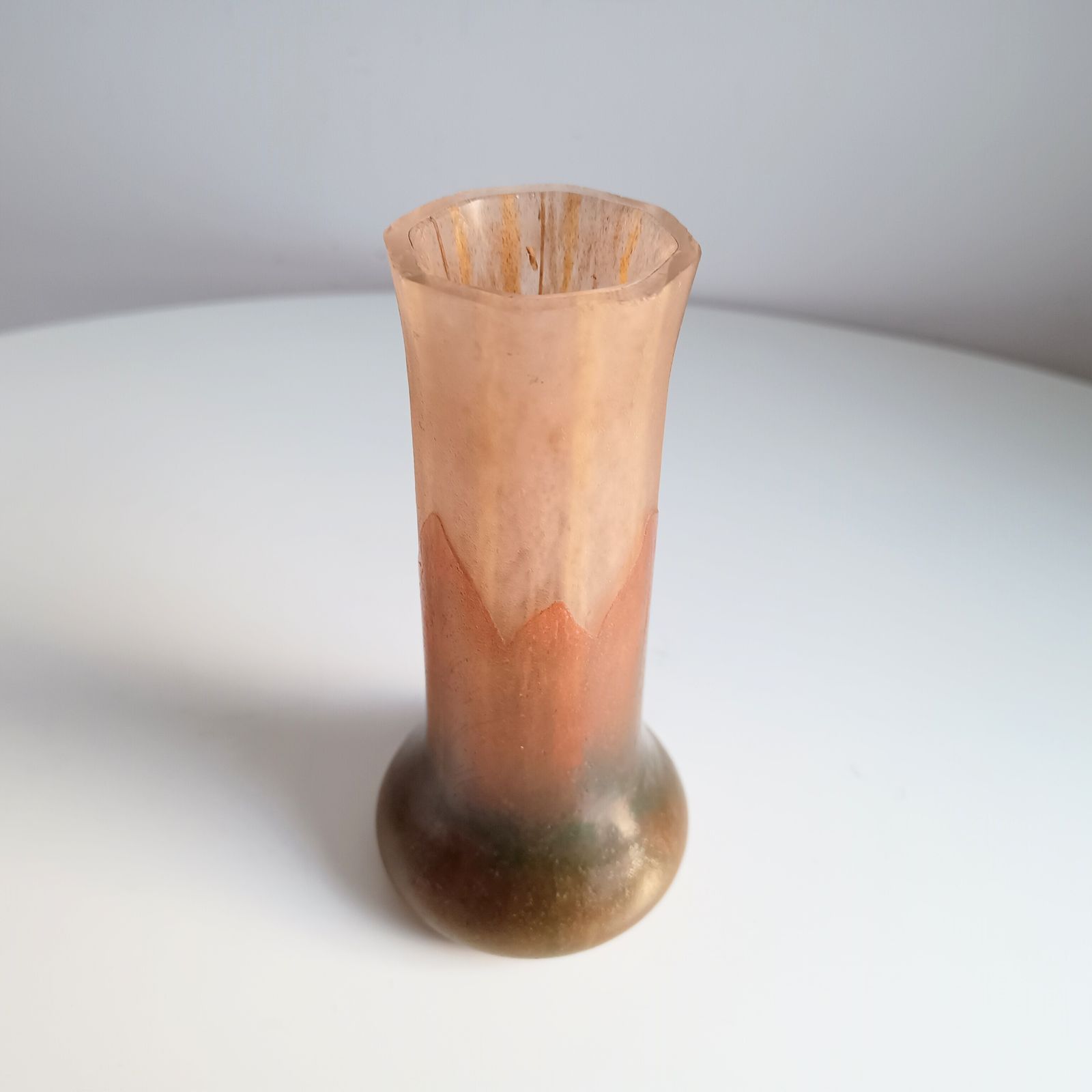 French Art Nouveau Cameo Glass Solifleur Vase, Nancy School C.1900 – Satin Etched, Earth Tones photo Home Decor