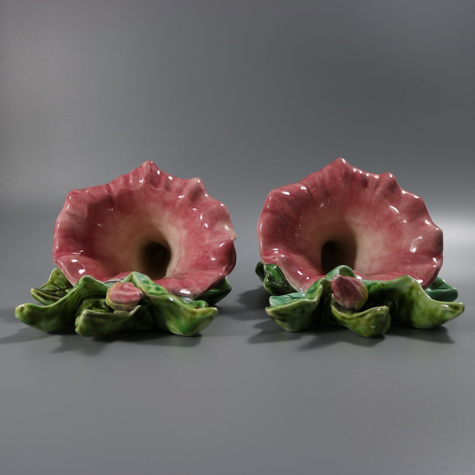 Pair Fives Lille Majolica Butterfly Wall Pockets photo 2365.0