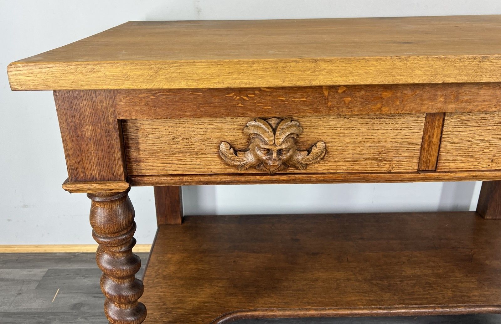 Cabinet Antique French Style Oak Carved Table With Two Drawers Lot 4800 photo vinterior