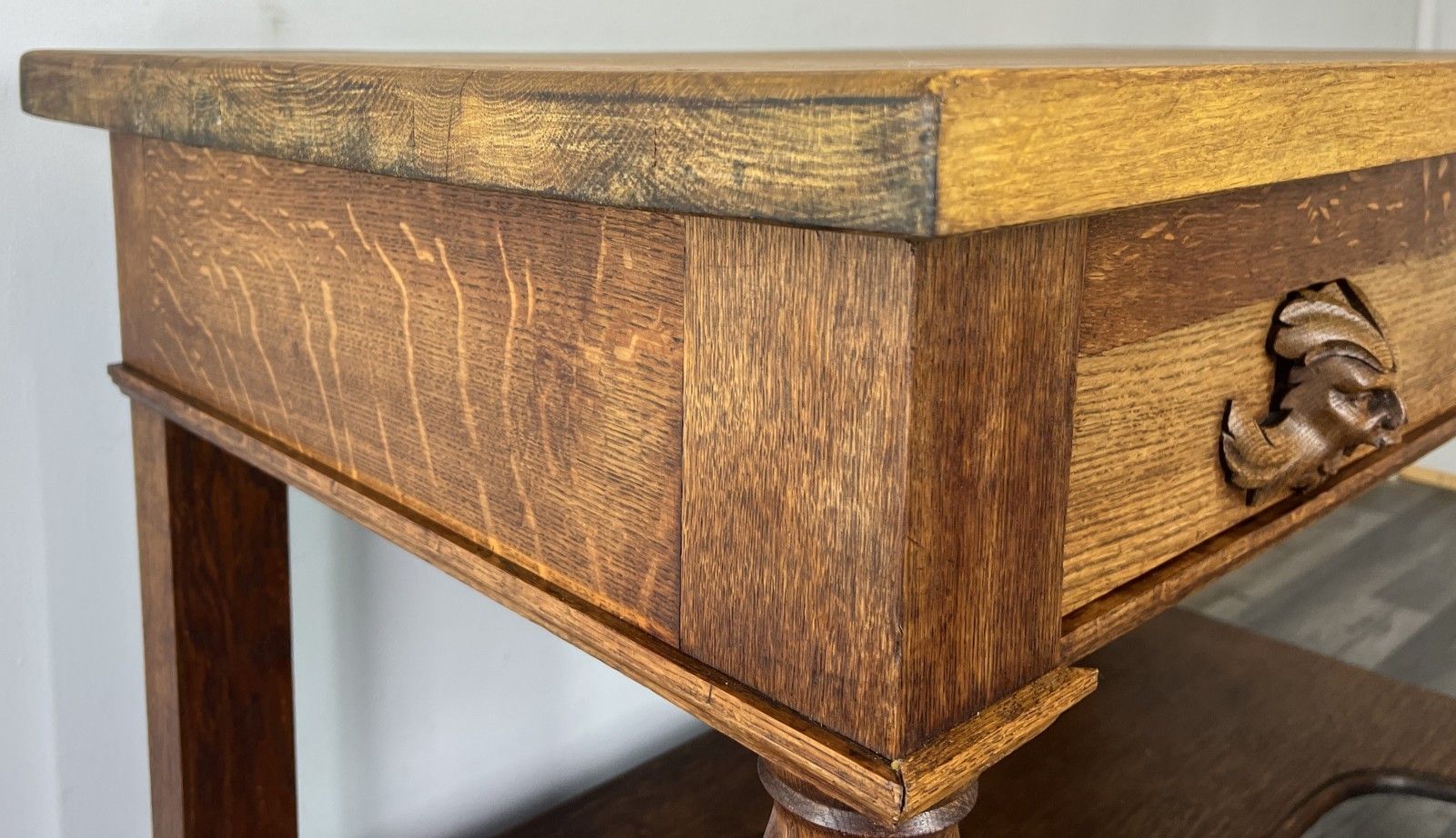 Furniture Cabinet Antique French Style Oak Carved Table With Two Drawers Lot 4800 photo