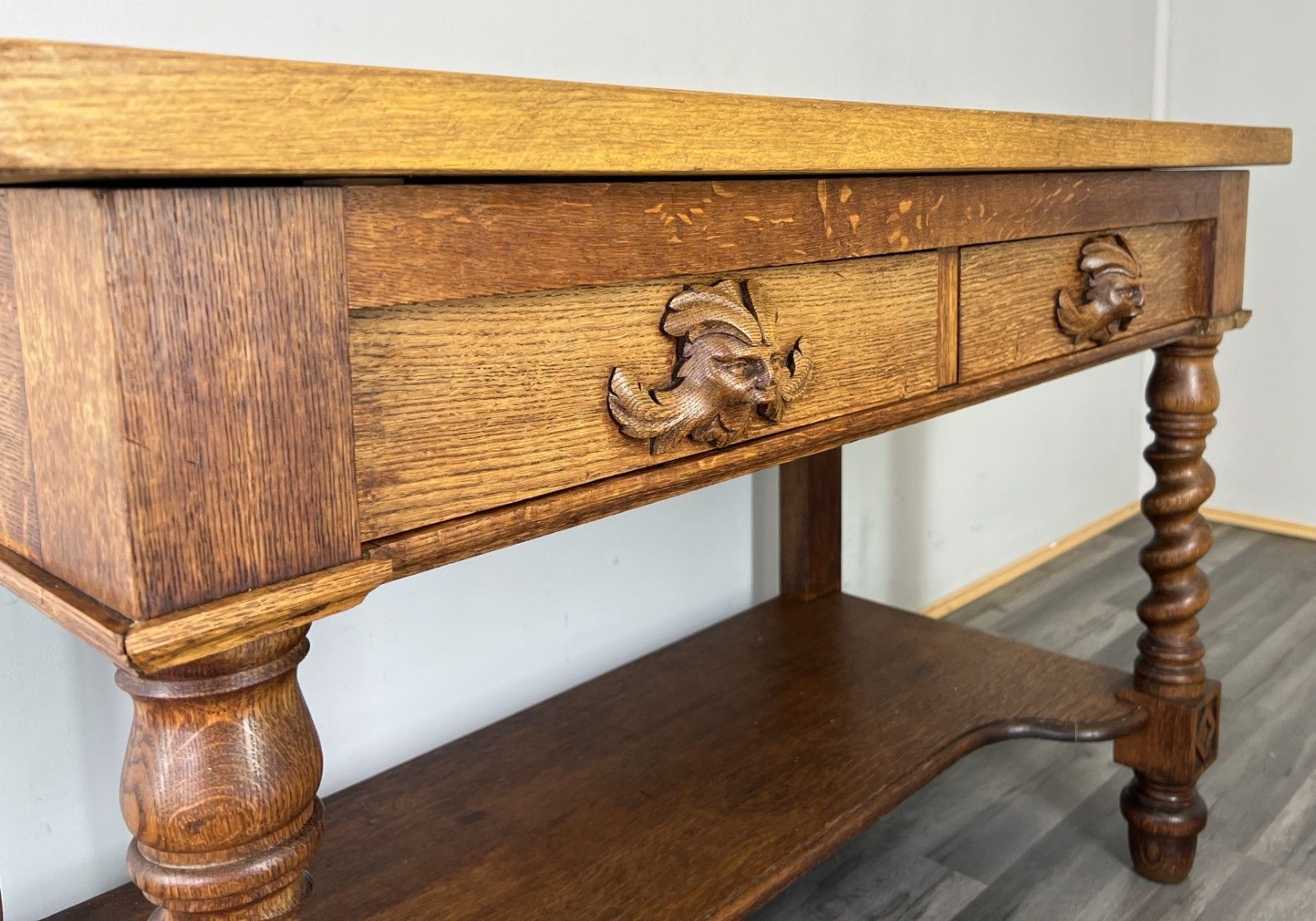 349.0 Cabinet Antique French Style Oak Carved Table With Two Drawers Lot 4800 photo