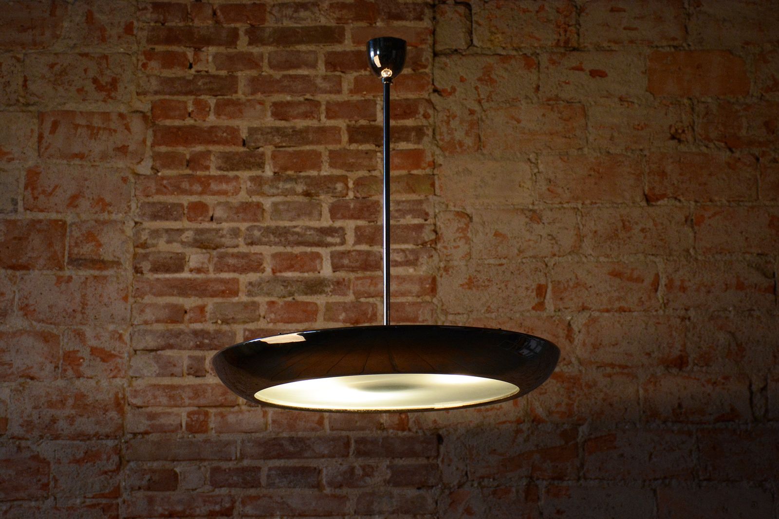 Restored Bauhaus Pendant, By J. Hurka For Napako, Chrome, Glass, Czech, 1920s photo vintage