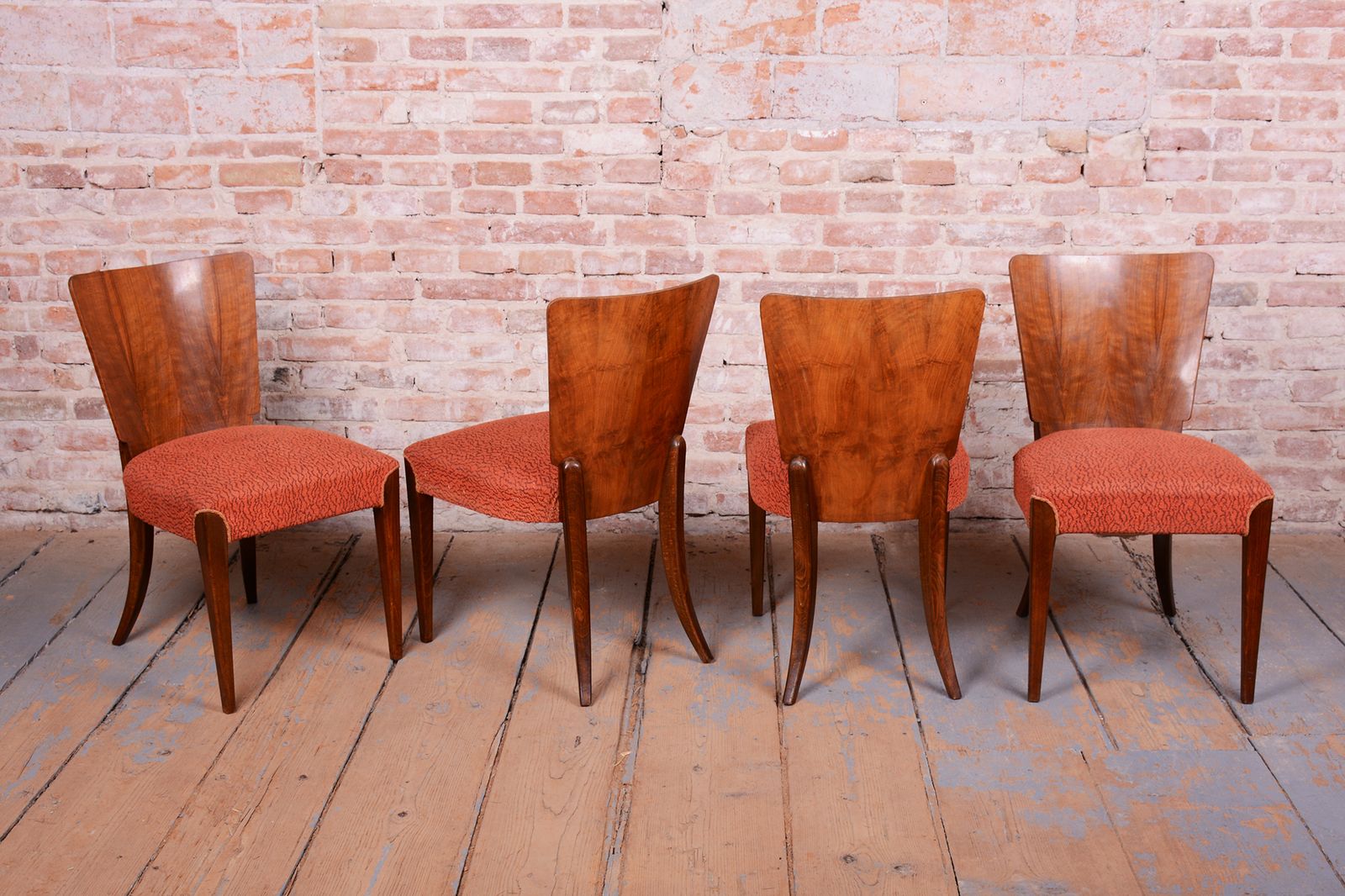 Set Of 4 Original Art Deco Chairs, J. Halabala, Up Zavody, Walnut, Czech, 1940s photo for sale