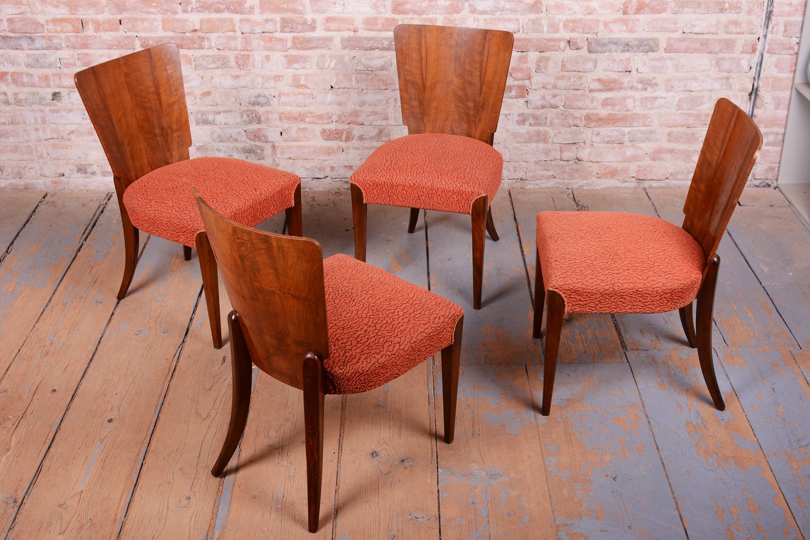 Set Of 4 Original Art Deco Chairs, J. Halabala, Up Zavody, Walnut, Czech, 1940s photo Furniture