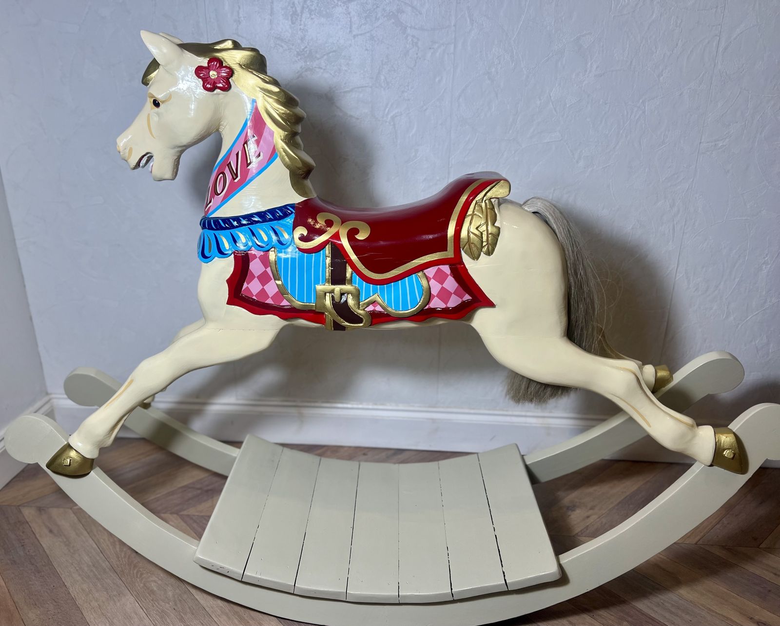 Rare Decorative Carousel Horse Mounted On Rocking Base photo vinterior