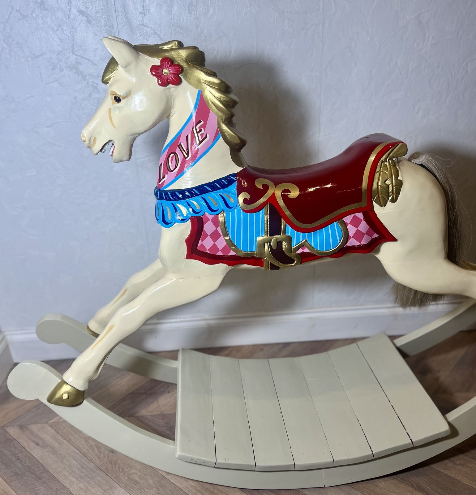 Rare Decorative Carousel Horse Mounted On Rocking Base photo buy