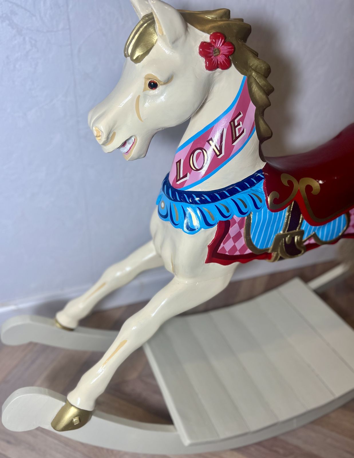 Home Fixtures Rare Decorative Carousel Horse Mounted On Rocking Base photo