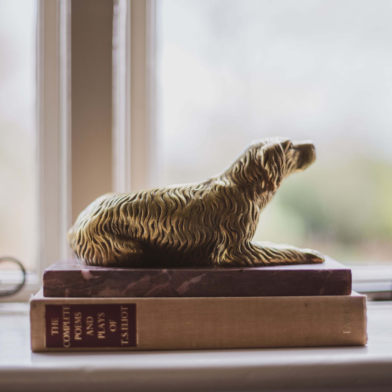 A 19th Century Gilt Bronze Study Of A Reclining Labrador Dog On A Rouge Marble Base photo Art