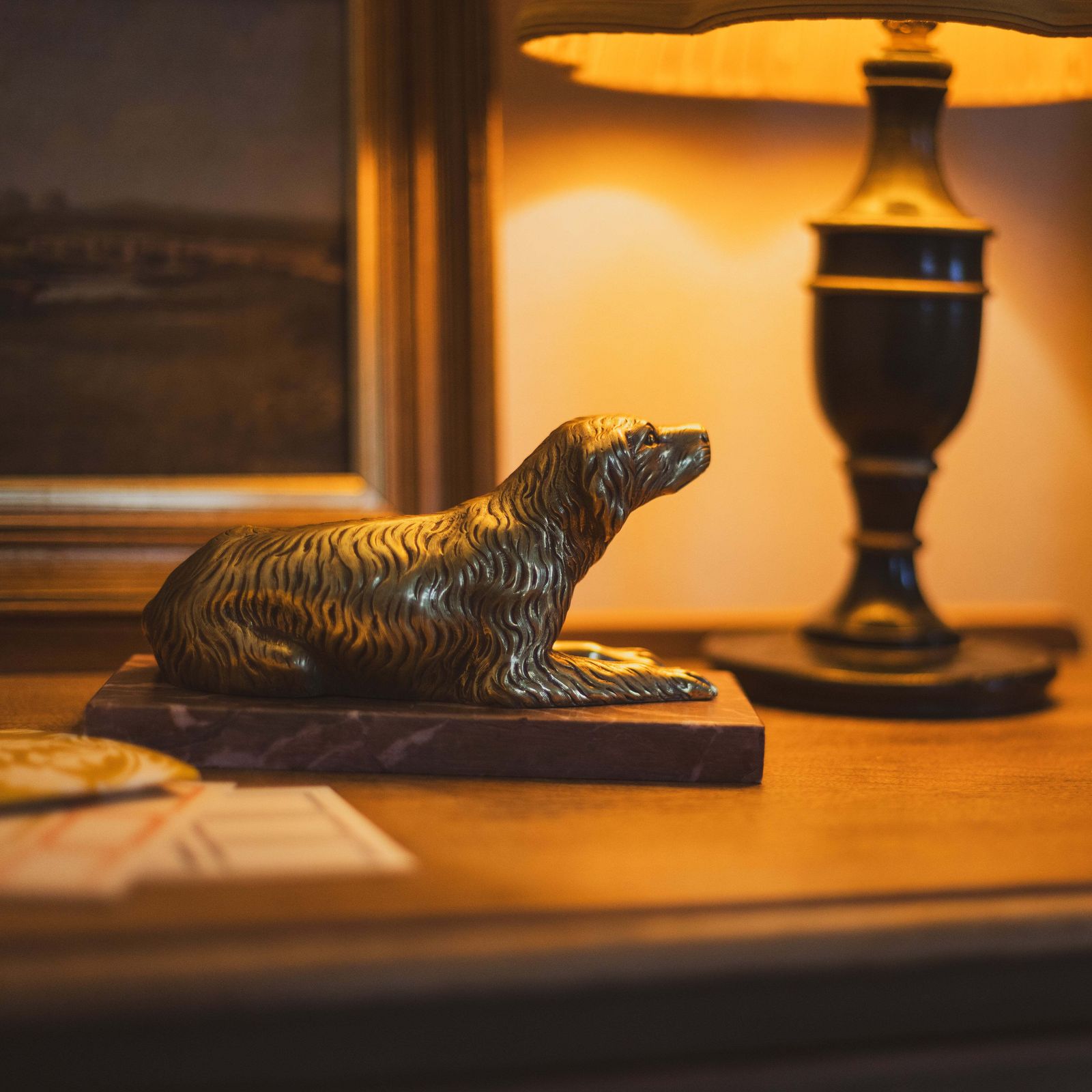 photo buy A 19th Century Gilt Bronze Study Of A Reclining Labrador Dog On A Rouge Marble Base