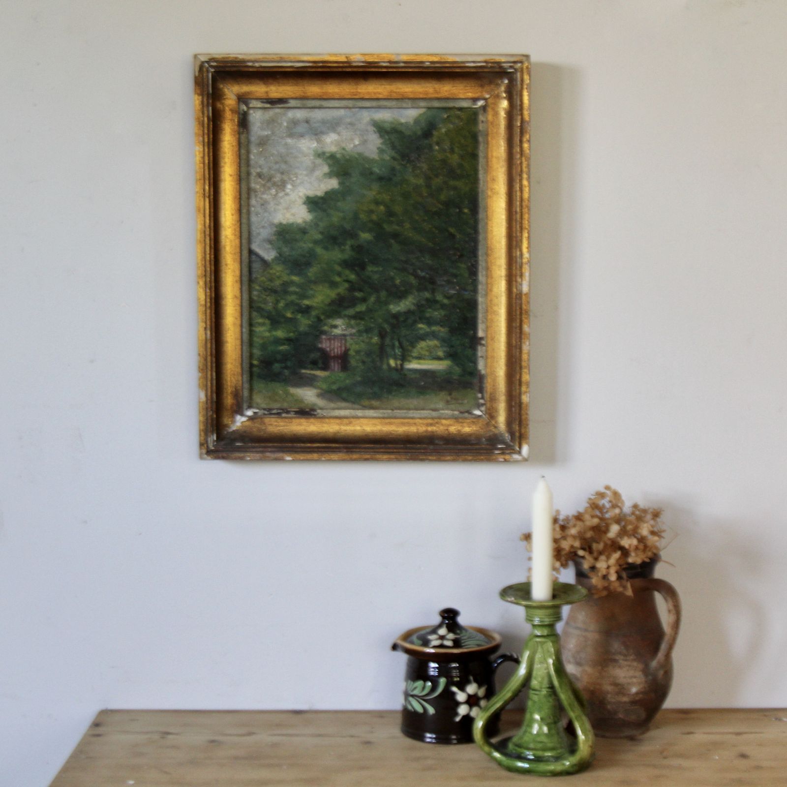 Antique Landscape Painting In Original Gilt Frame photo furniture