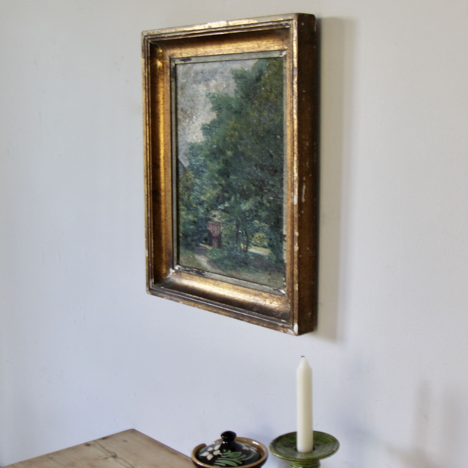 Antique Landscape Painting In Original Gilt Frame photo for sale