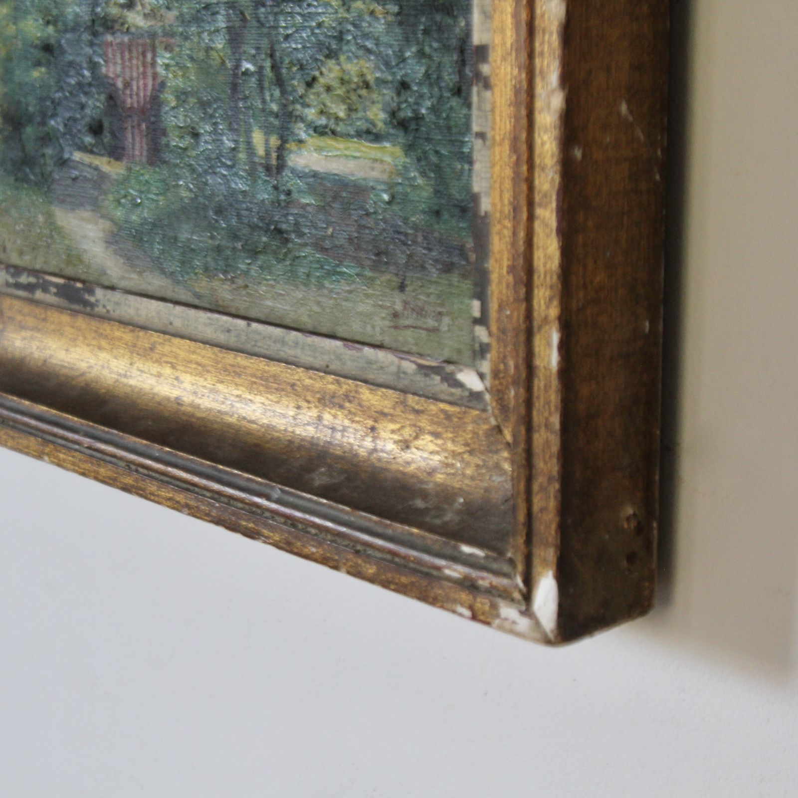 Art Antique Landscape Painting In Original Gilt Frame photo