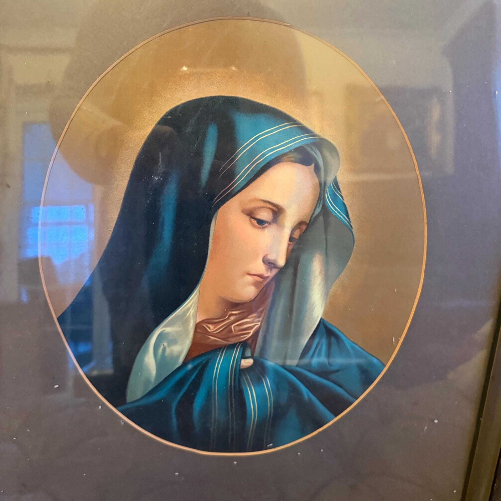 Victorian Eclesiastical Picture Of Mary, Mother Of Jesus, In Original Oak Frame photo furniture