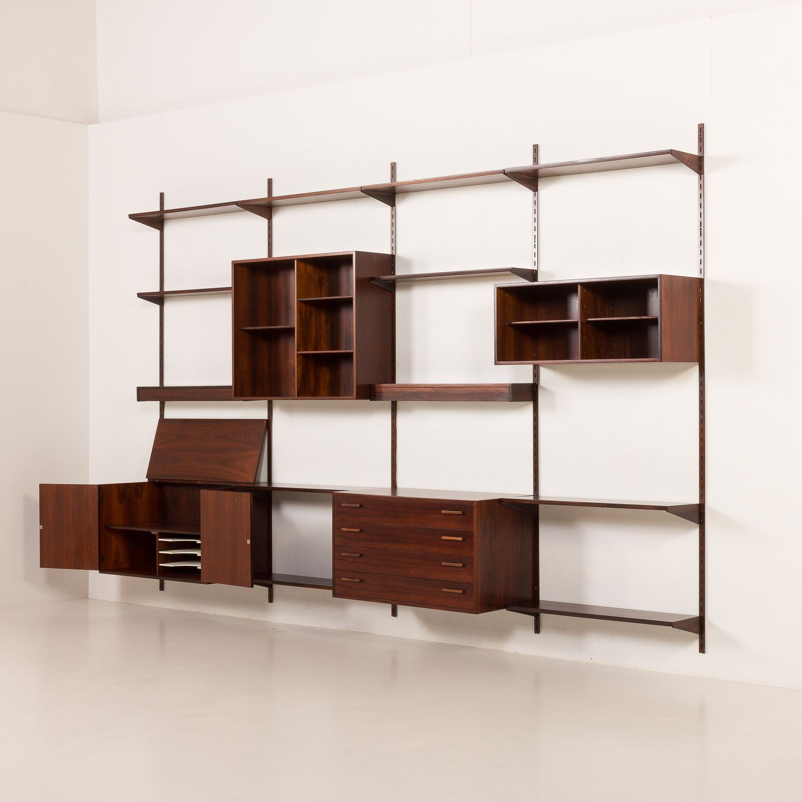 Kai Kristiansen Rosewood Wall Unit With 2 Lamps For Fm Mobler, Denmark 1960s photo vinterior