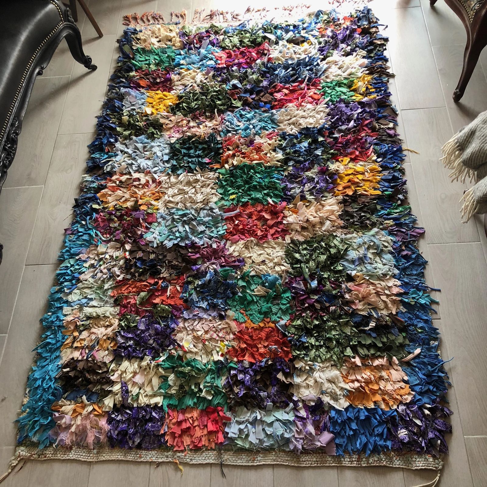 Vintage 1970s Boucherouite Moroccan Berber Square Rug   190 X 120 Cm photo Textiles