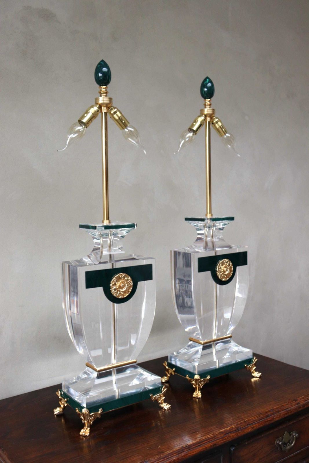 Pair Of Neoclassical Lucite Table Lamps In The Manner Of Maison Jansen (St.) photo buy