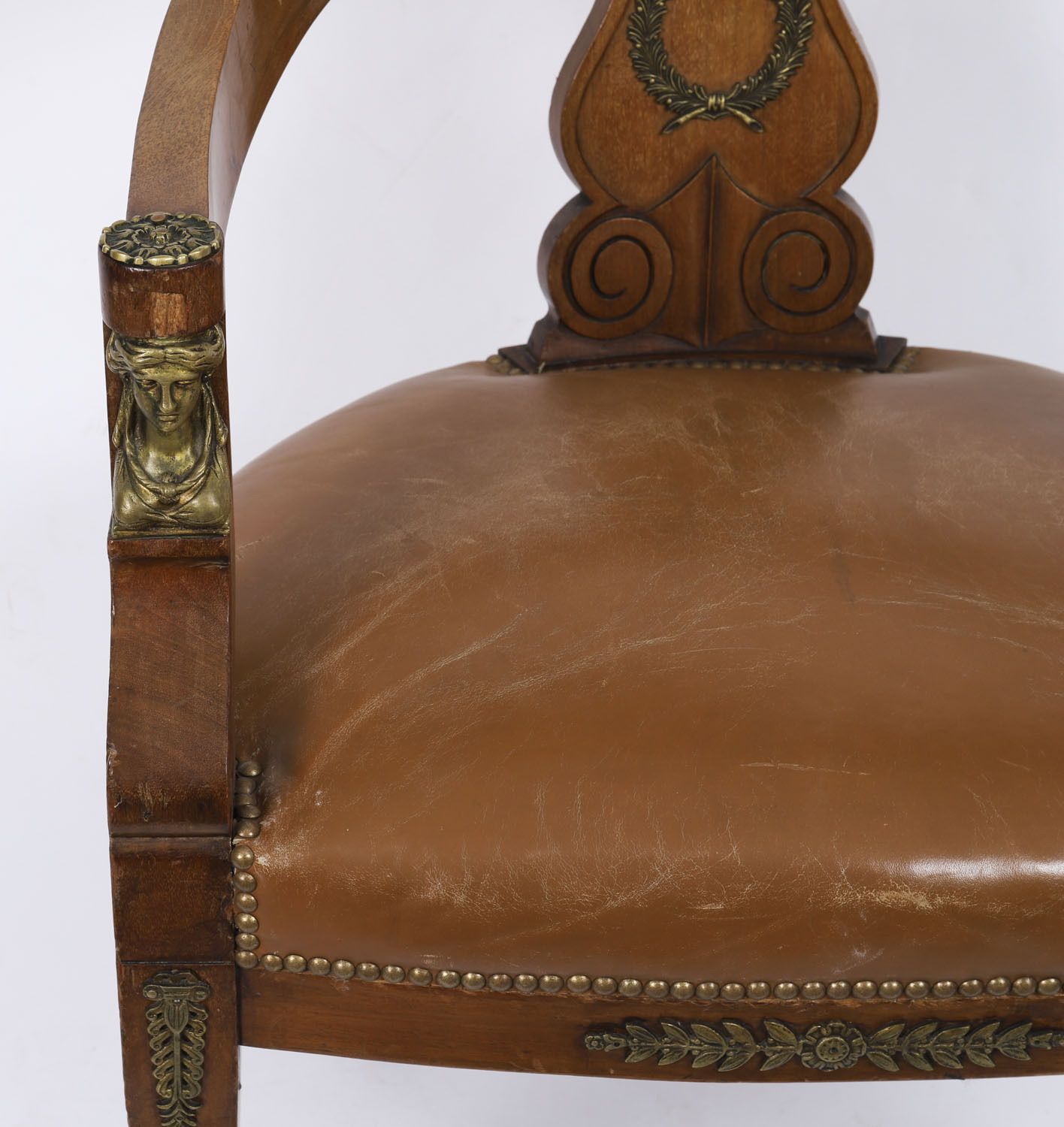 1275.0 French Empire Revival Mahogany & Ormolu Mounted Armchair 19th C photo