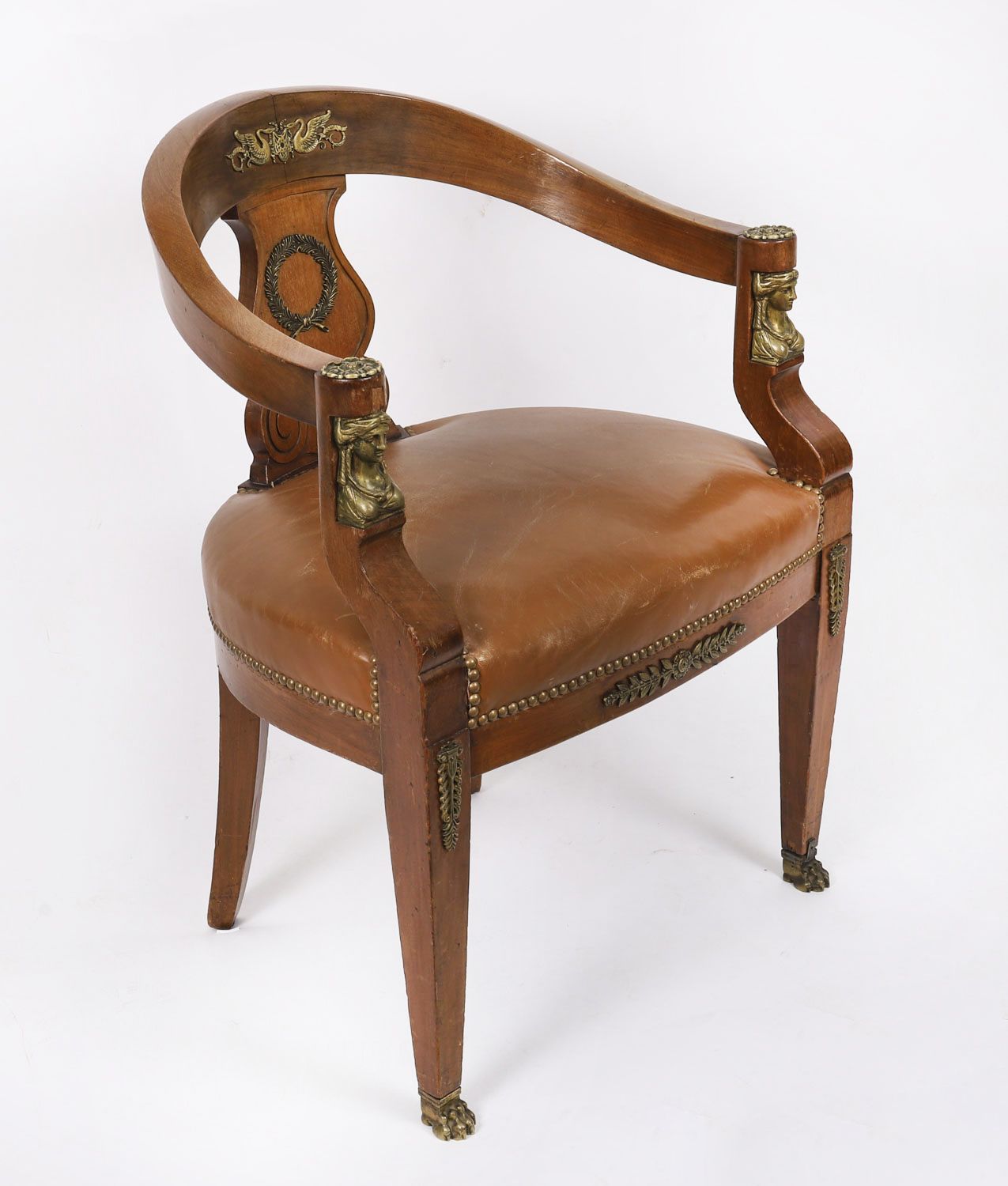 photo vinterior French Empire Revival Mahogany & Ormolu Mounted Armchair 19th C