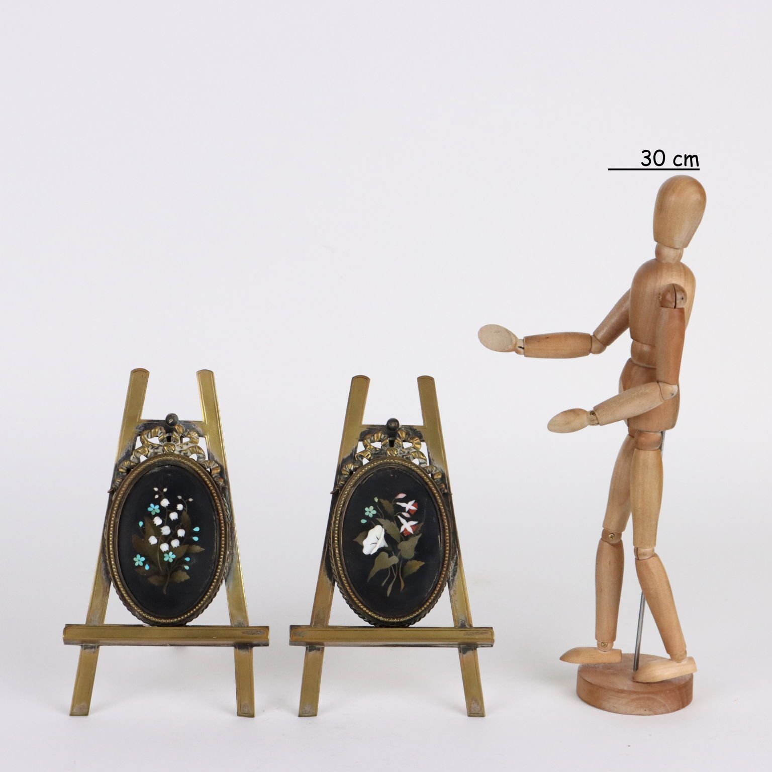 Pair Of Ancient Portrait Holders Late XIX Century Bronze Hard Stones E photo for sale