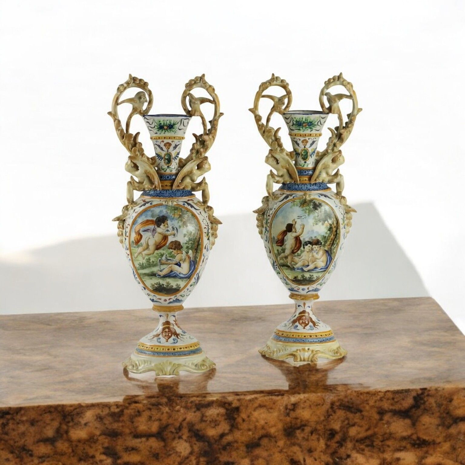 Antique Amphorae Majolica Grotesque Motifs XIX Century photo furniture
