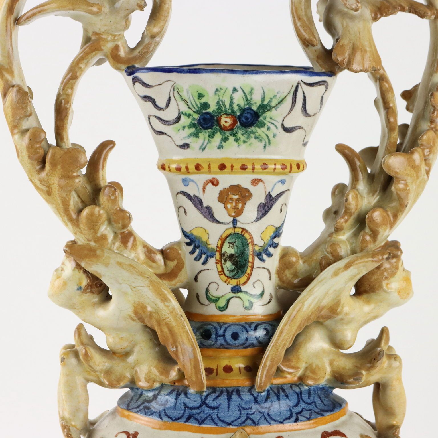 Antique Amphorae Majolica Grotesque Motifs XIX Century photo vinterior