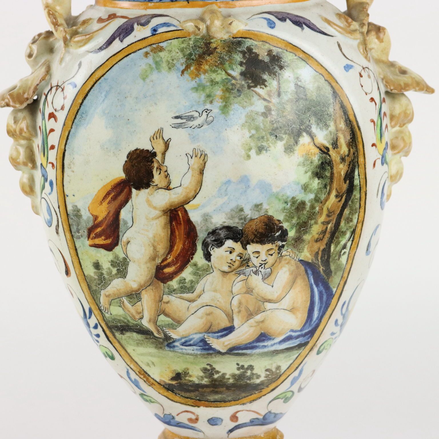 Antique Amphorae Majolica Grotesque Motifs XIX Century photo vintage