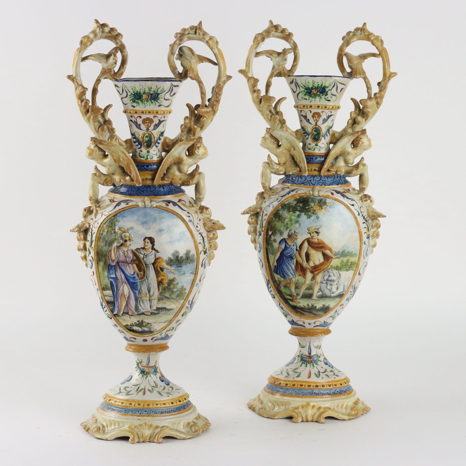 photo for sale Antique Amphorae Majolica Grotesque Motifs XIX Century