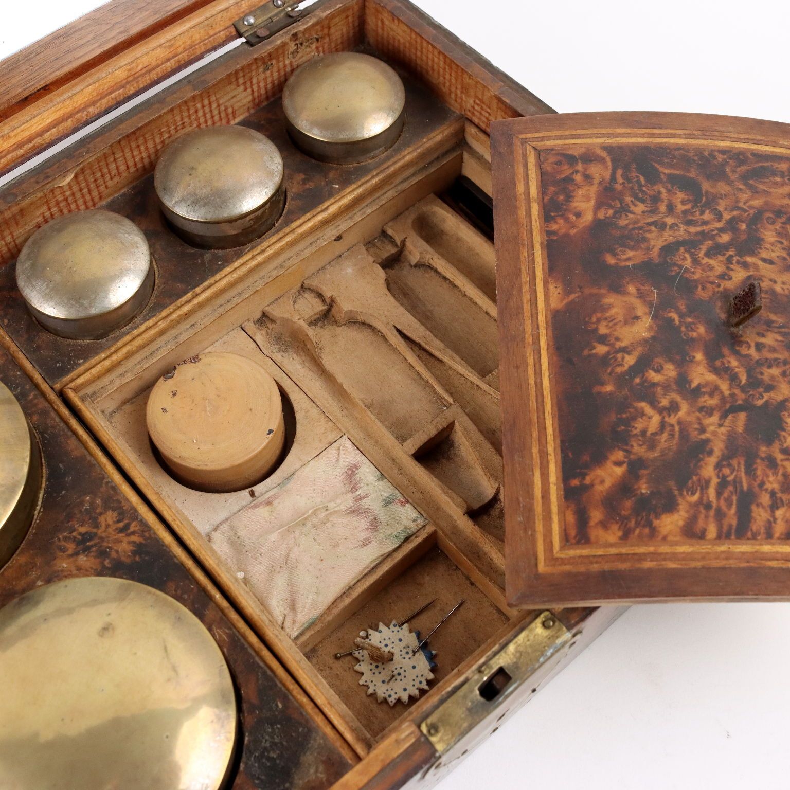 Antique Box Burl Veneered Wood Italy XIX Century photo vintage