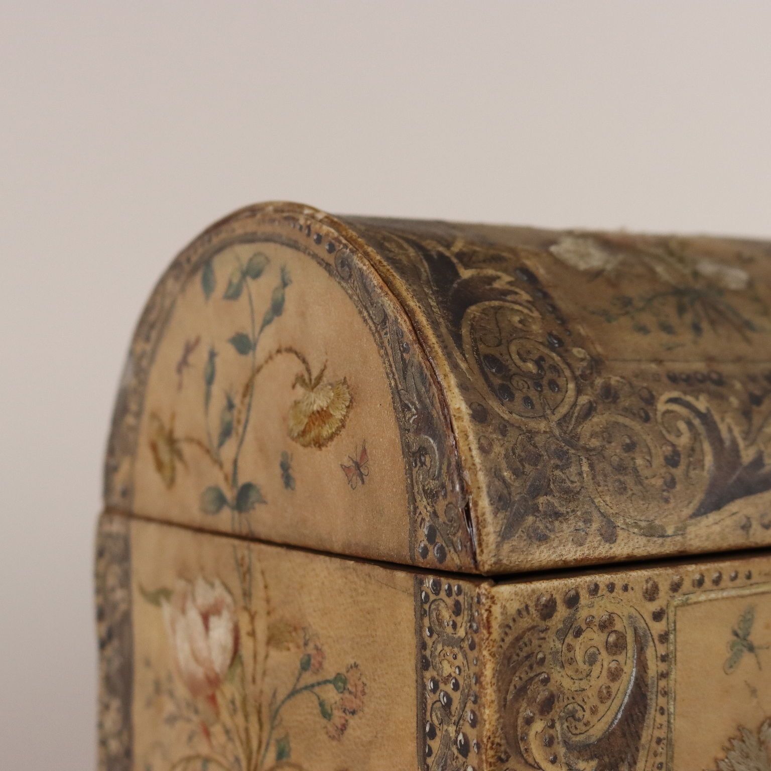 Antique Casket Wood Painted Parchment Italy XIX XX Century photo Furniture