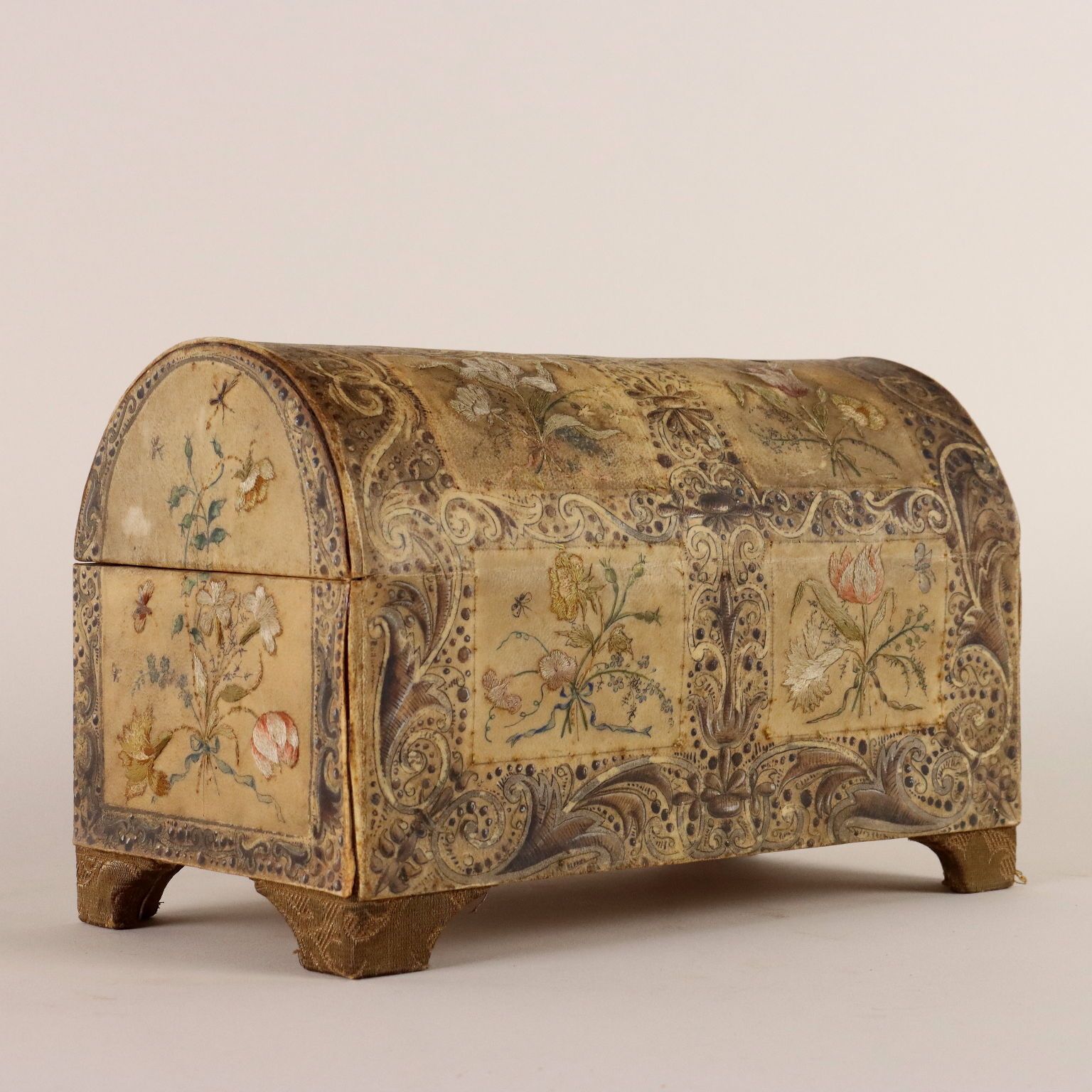 photo for sale Antique Casket Wood Painted Parchment Italy XIX XX Century