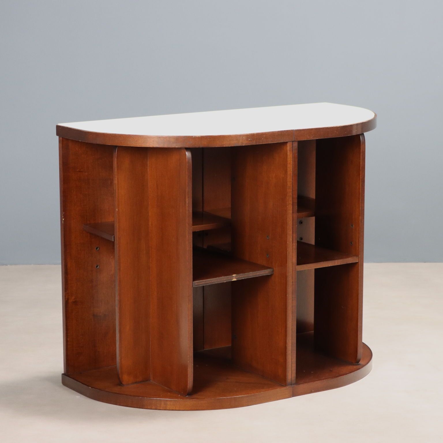 Vintage Cabinet Wood White Glass Top Design Italy 1960s 1970s