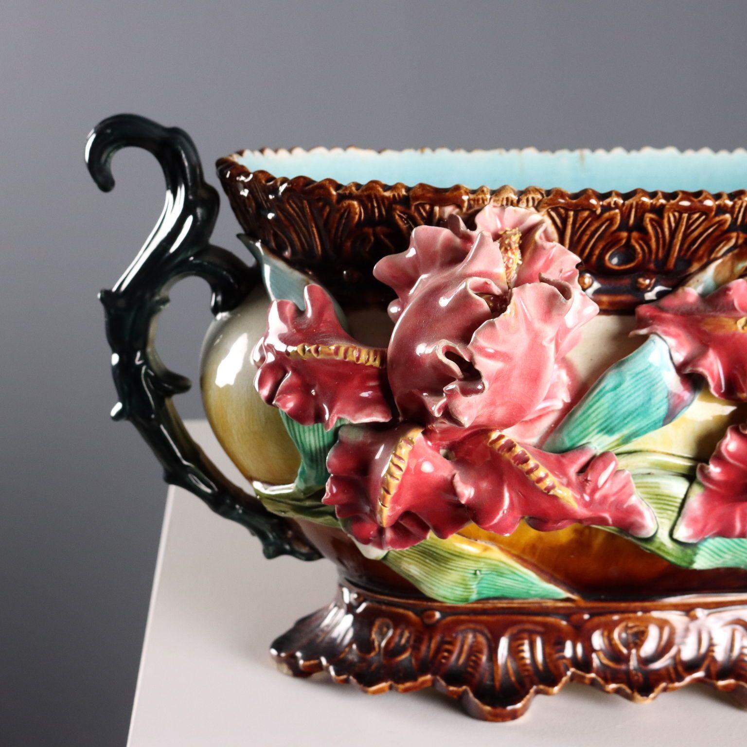 Antique Planter Barbotine Ceramic Decorations Europe XX Century photo Home Decor