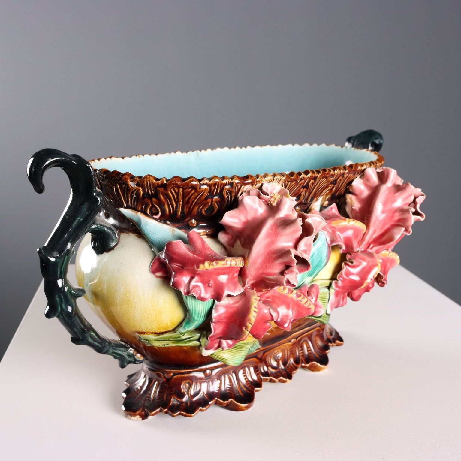 Antique Planter Barbotine Ceramic Decorations Europe XX Century photo vinterior