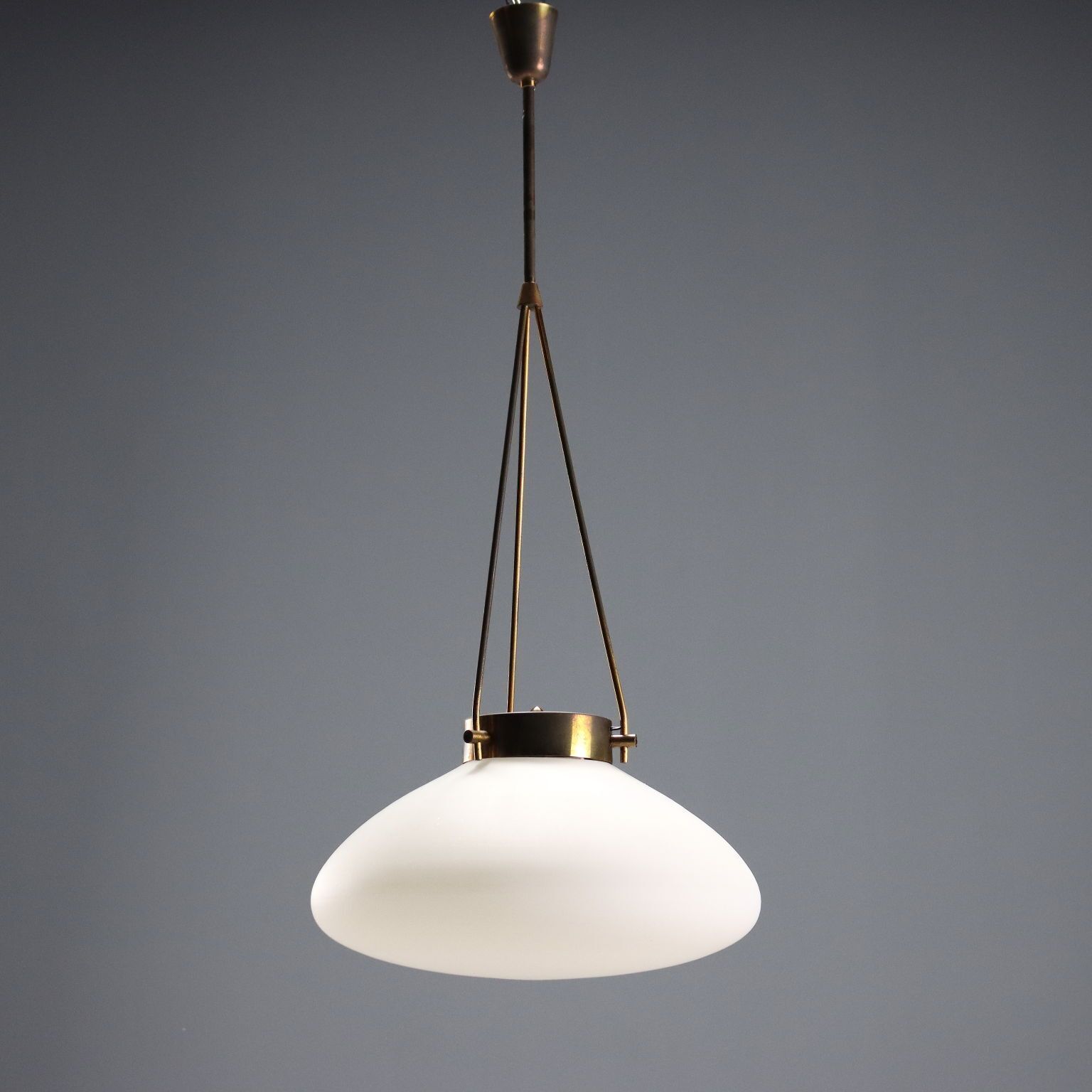 Vintage Lamp Brass Opaline Glass Design Italy 1950s 1960s photo Lighting