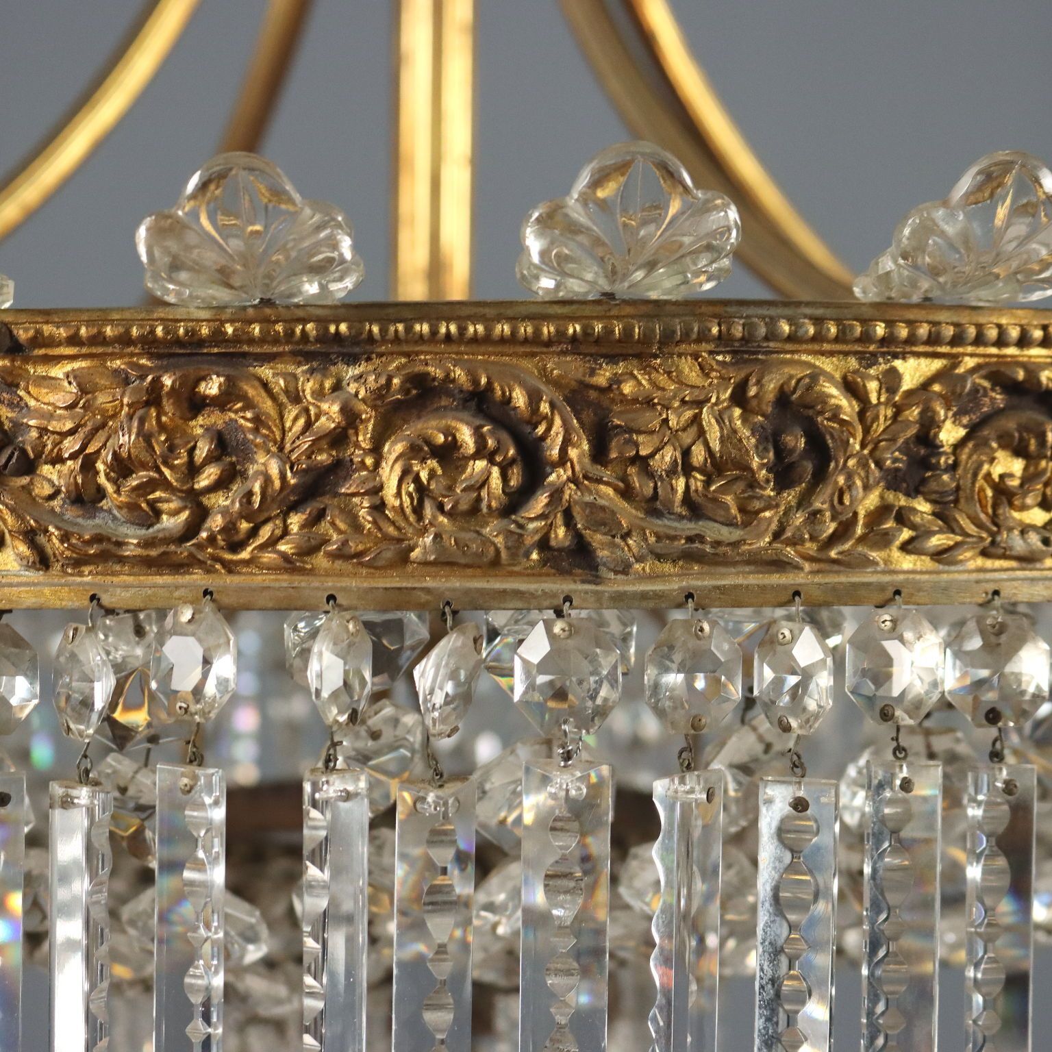 Antique Chandelier Empire Style Gilded Metal Glass XX Century photo 1140.0