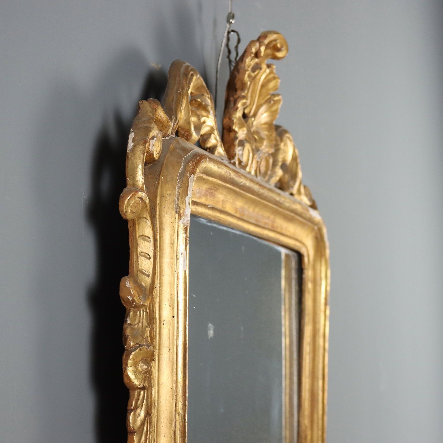 Antique Mirror Carved Gilded Wood Italy XVIII Century photo vintage