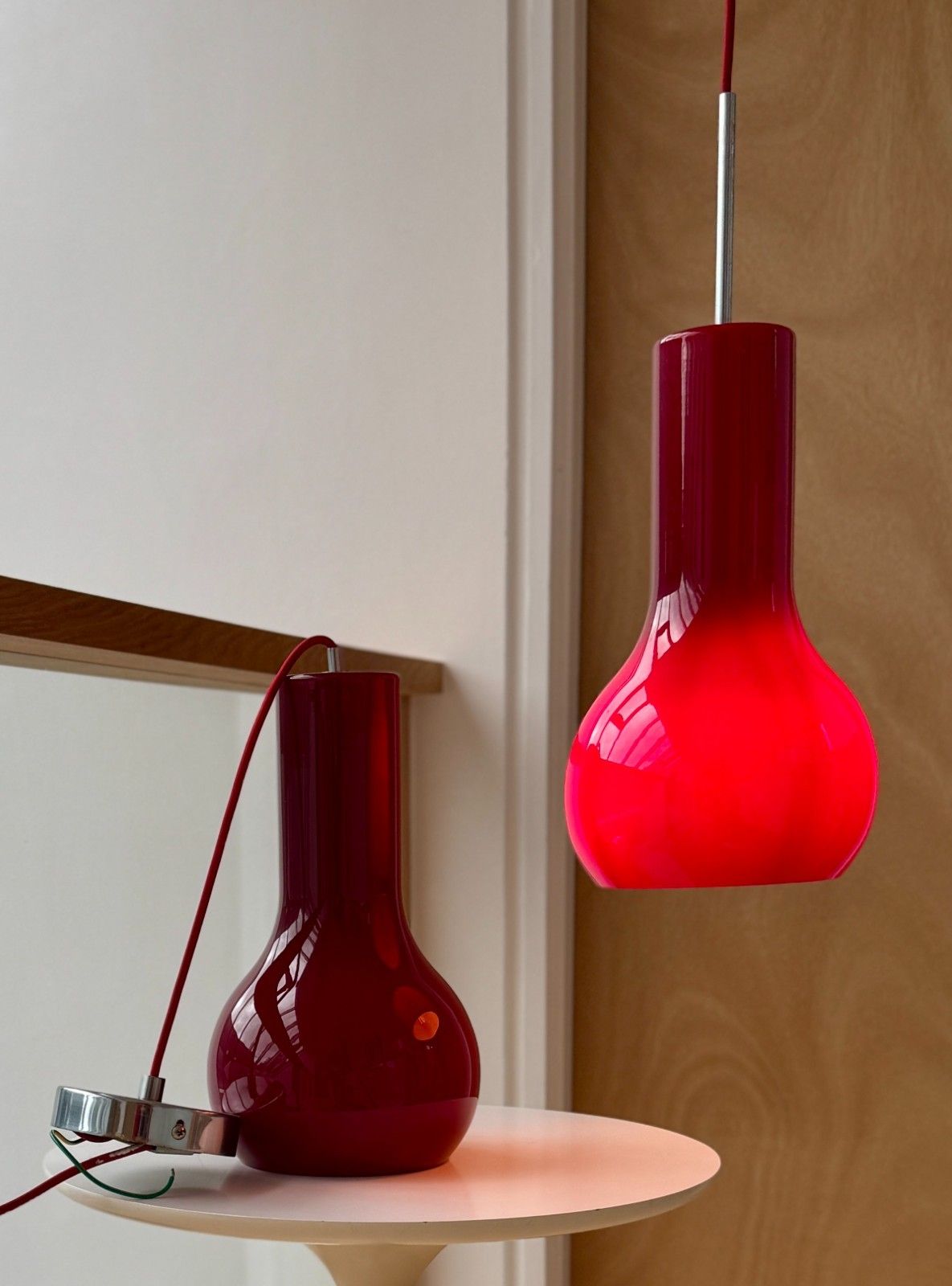 A Pair Of Firstlight 3332re Red Glass Pendant Lights photo for sale